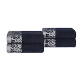Superior Wisteria Cotton Floral Jacquard Border Hand Towels - Black