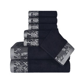 Superior Wisteria Cotton Floral Jacquard 8 Piece Towel Set - Black