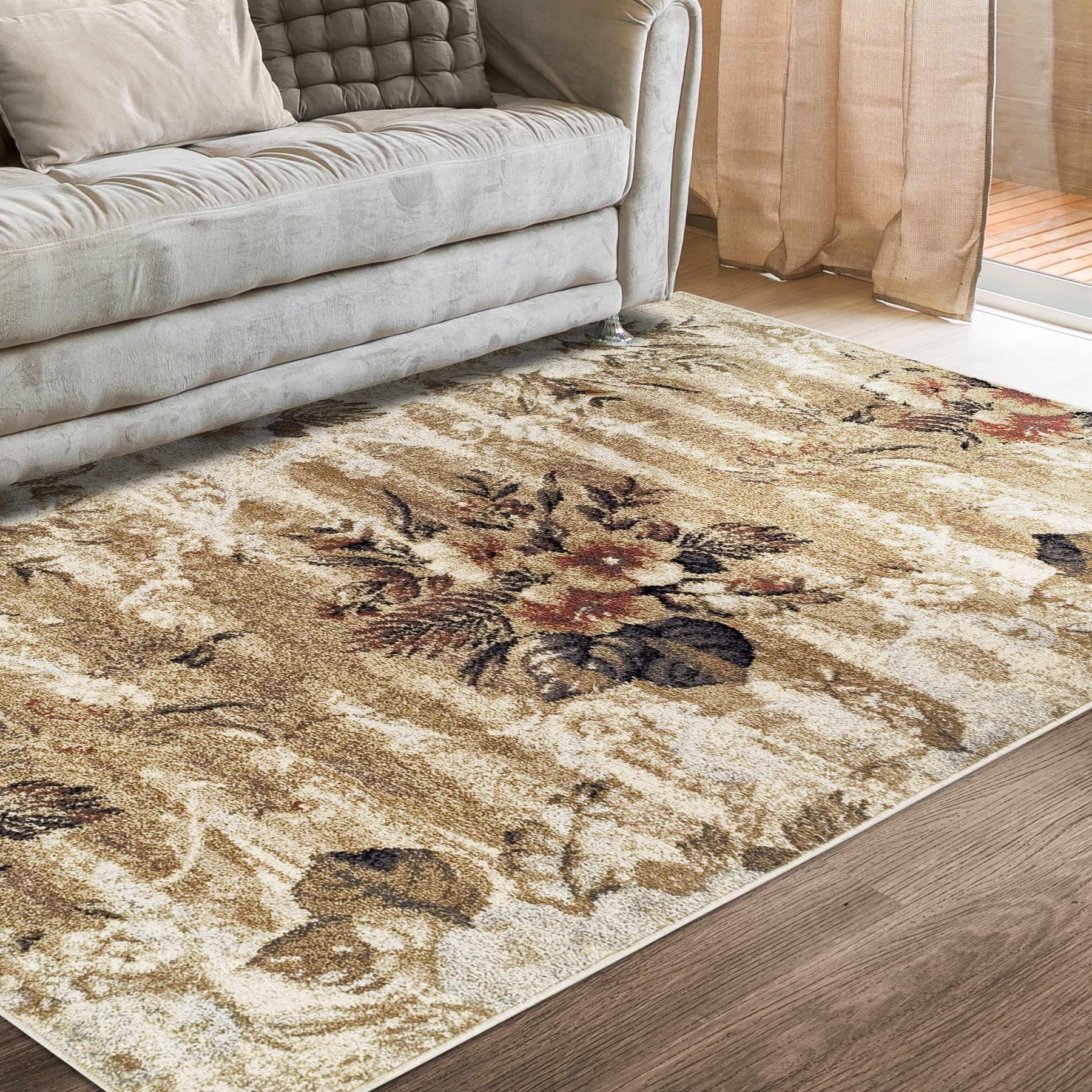 Washed Floral Transitional French Design Distressed Indoor Area Rug or Runner-Rugs by Superior-Home City Inc