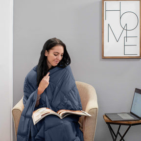 Weighted Quilted Cotton Throw Blanket - Navy Blue
