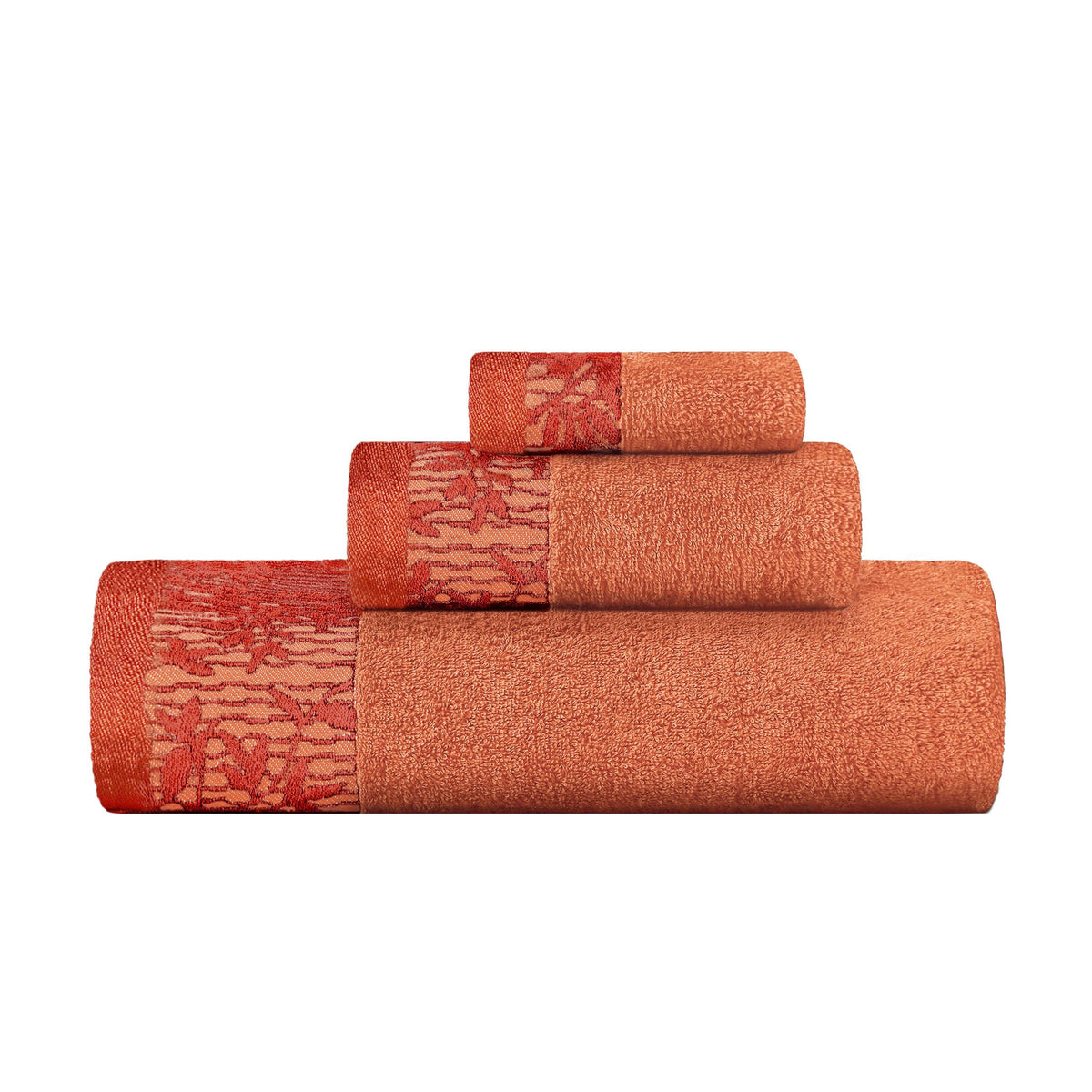 Superior Wisteria Cotton Floral Jacquard 3 Piece Towel Set - Mandarine