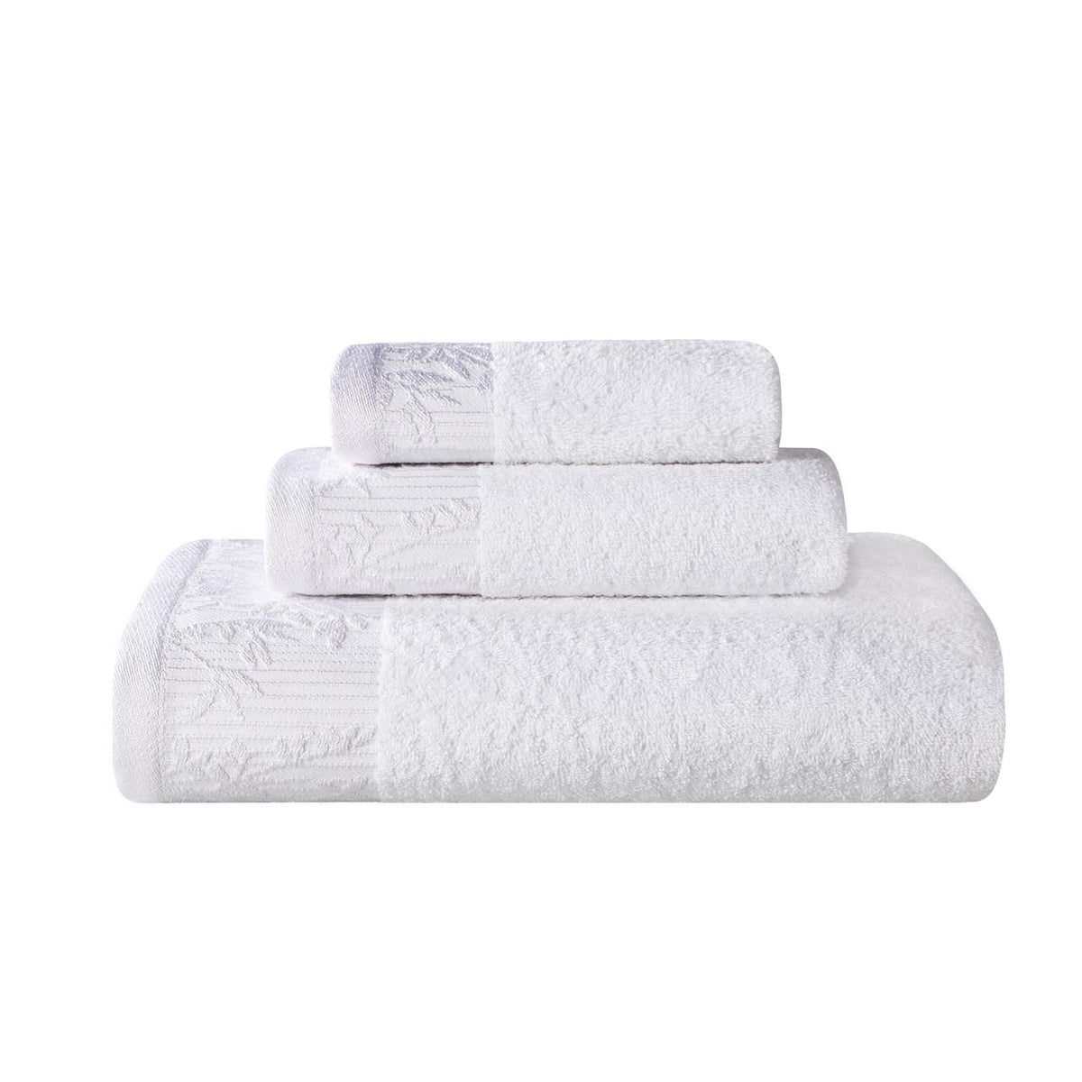 Superior Wisteria Cotton Floral Jacquard 3 Piece Towel Set - White-White