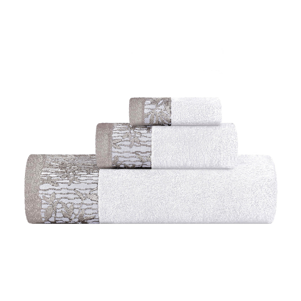 Superior Wisteria Cotton Floral Jacquard 3 Piece Towel Set