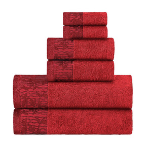 Superior Wisteria Cotton Floral Jacquard 6 Piece Towel Set - Garnet