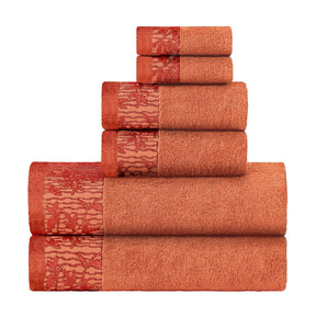 Superior Wisteria Cotton Floral Jacquard 6 Piece Towel Set - Mandarin