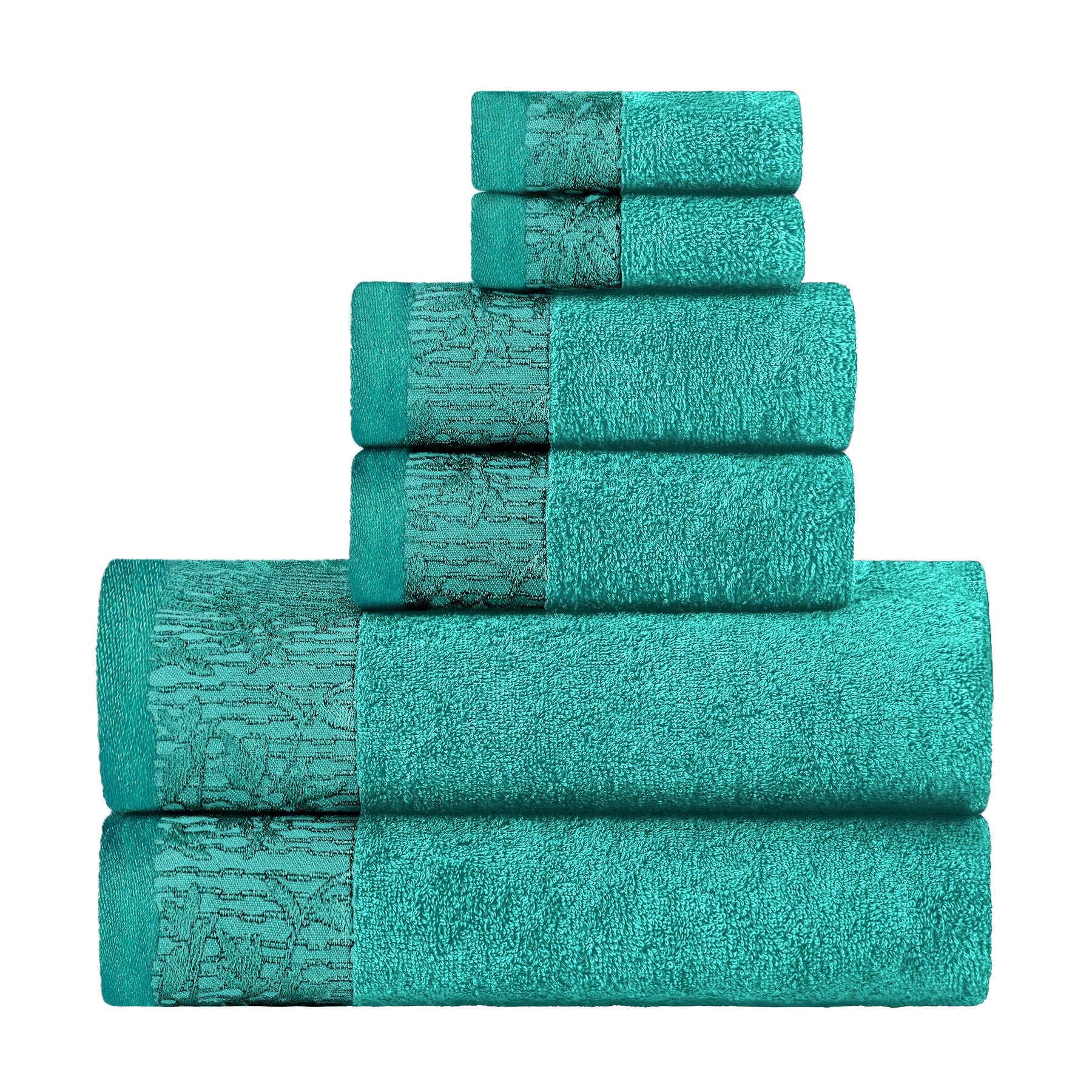 Superior Wisteria Cotton Floral Jacquard 6 Piece Towel Set - Turquoise