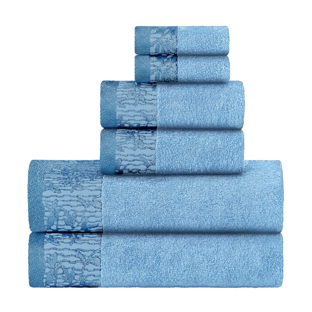 Superior Wisteria Cotton Floral Jacquard 6 Piece Towel Set - Waterfall