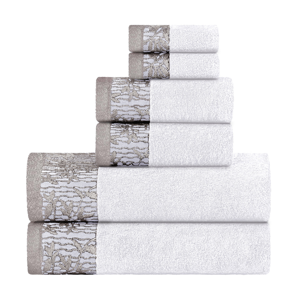 Superior Wisteria Cotton Floral Jacquard 6 Piece Towel Set - White