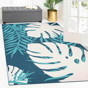 Superior Tropical Leaves Coastal Palm Indoor Outdoor Area Rug