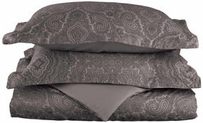  Superior Italian Paisley Cotton Blend Duvet Cover Set - Dark Grey