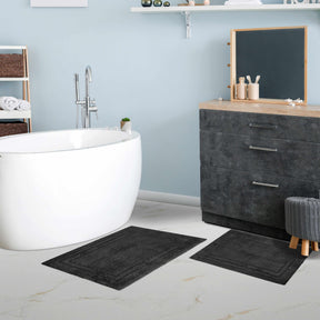 Non-Slip Absorbent Assorted Solid 2-Piece Bath Rug Set - Black