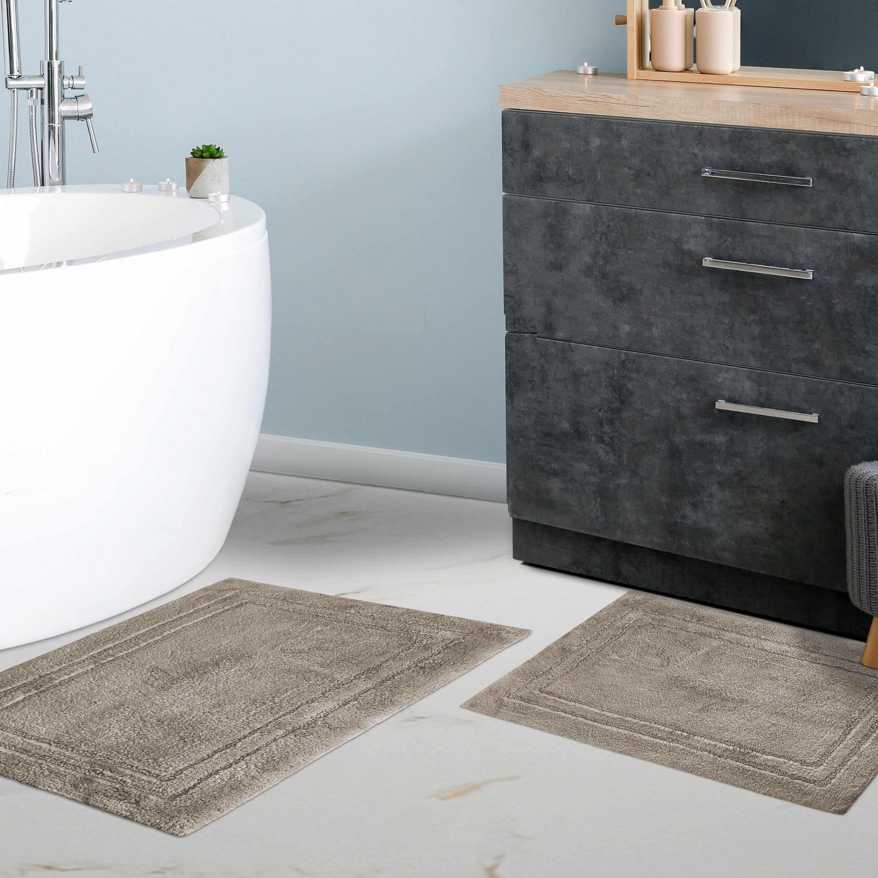 Non-Slip Absorbent Assorted Solid 2-Piece Bath Rug Set - Charcoal