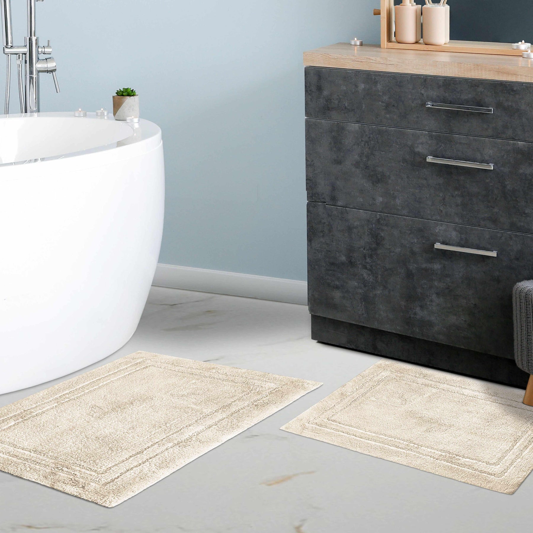 2 Pieces Modern Non-Slip Soft Bath Mat Set Abstract Bathroom Rugs 16 x 24  & 20 x 32