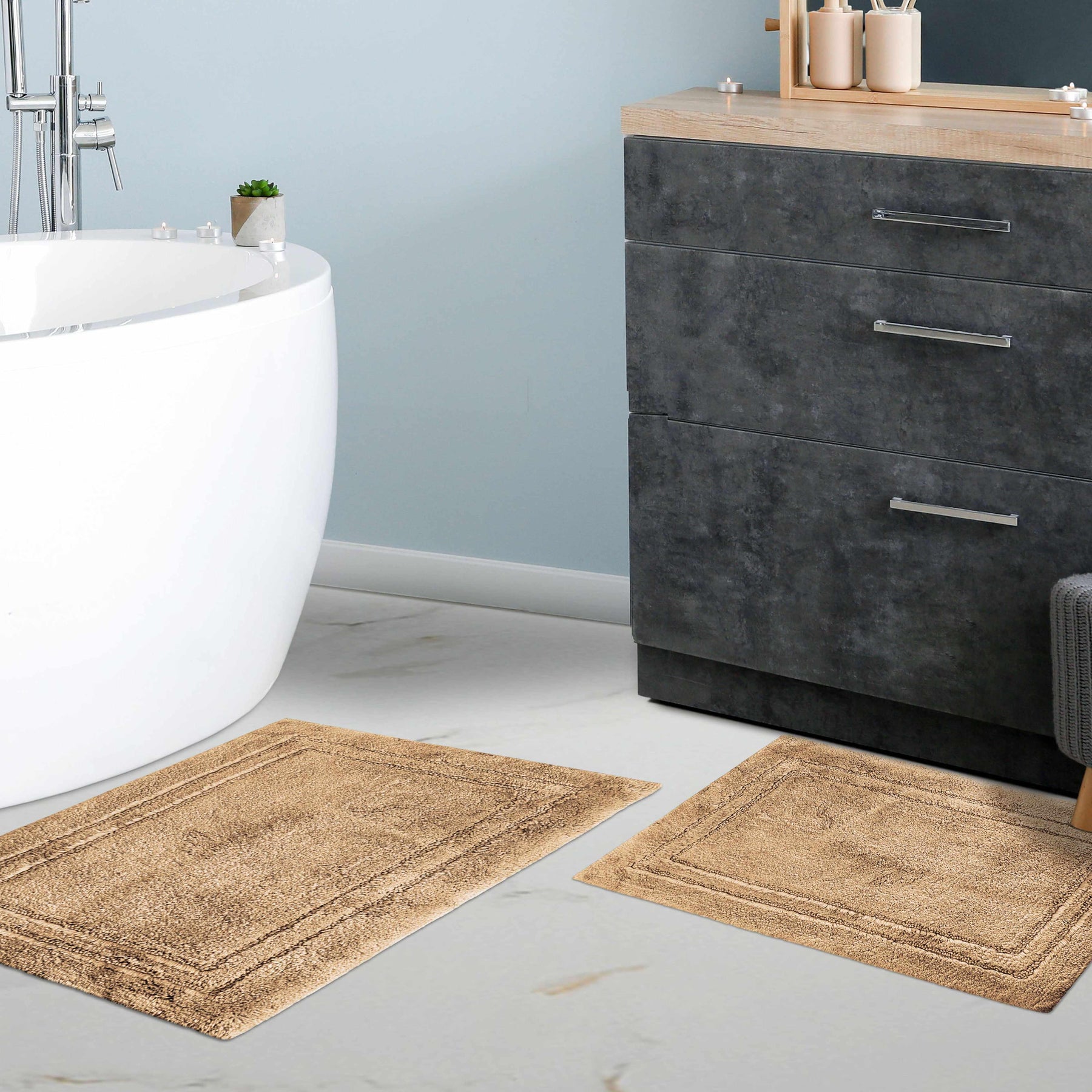 Dark Green Bathroom Rugs Set 2 Piece Non-Slip Bathmat with Absorbent
