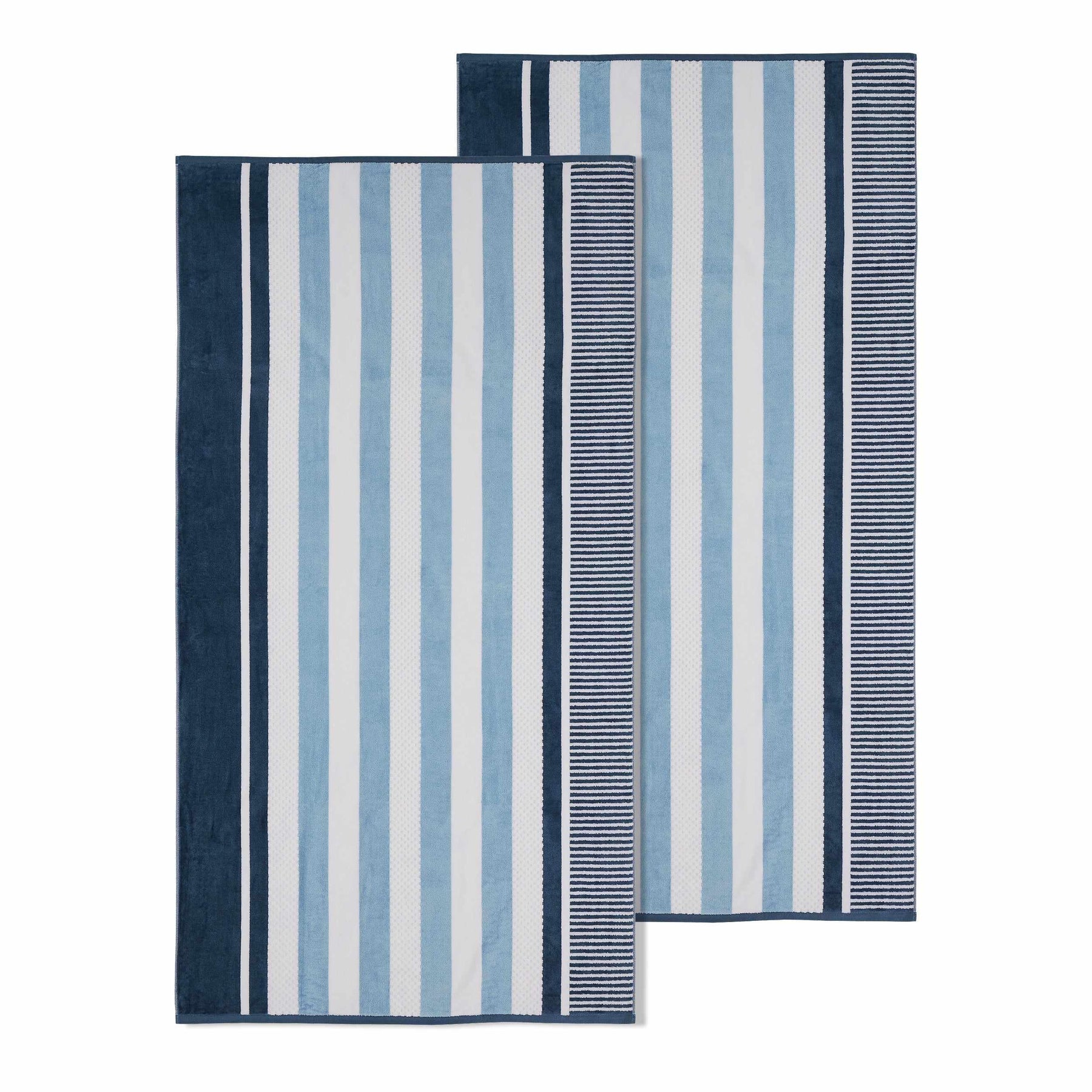 Superior Cotton Oversized Striped 2-Piece Beach Towel - Dusky Blue