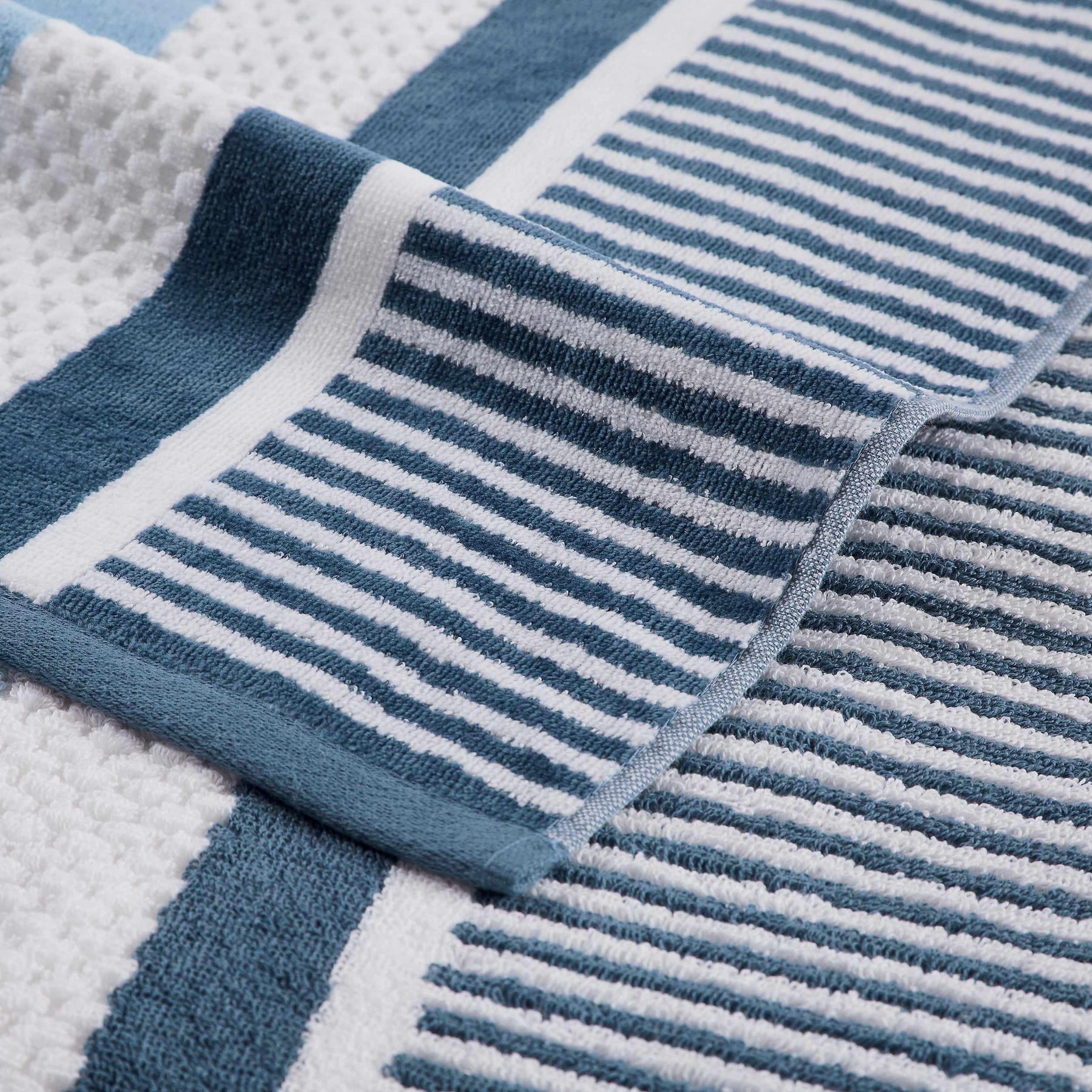 Superior Cotton Oversized Striped 2-Piece Beach Towel - Dusky Blue