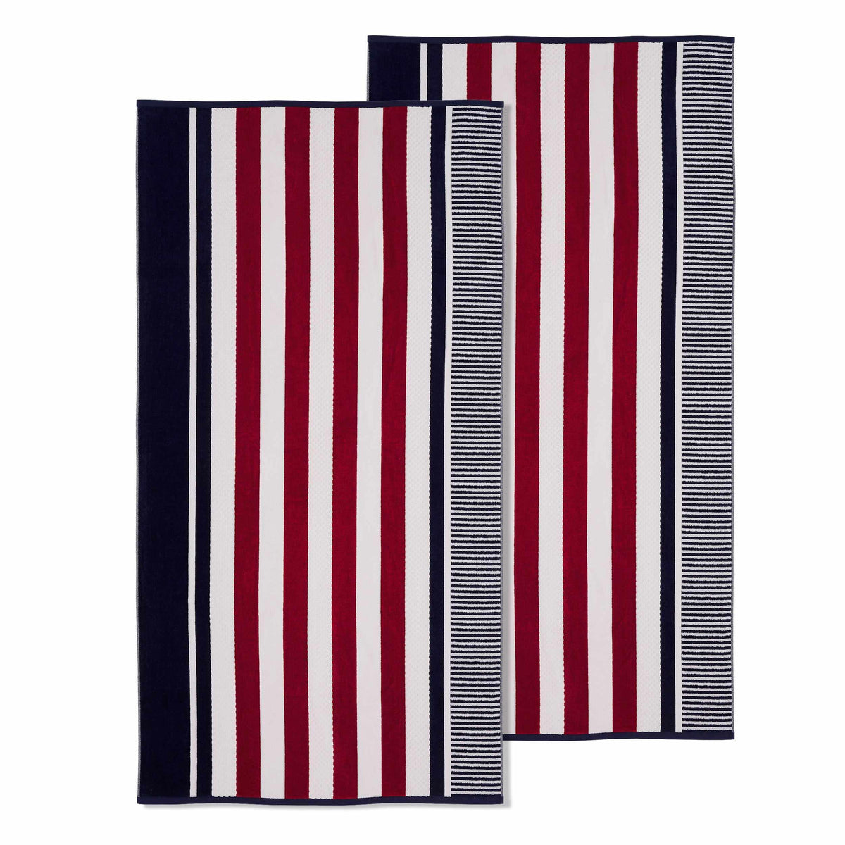 Superior Cotton Oversized Striped 2-Piece Beach Towel - Navy Blue