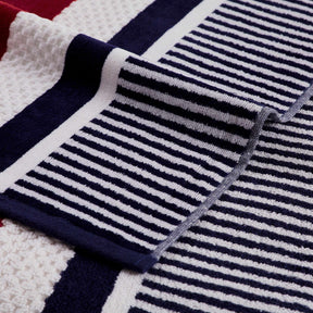 Superior Cotton Oversized Striped 2-Piece Beach Towel - Navy Blue