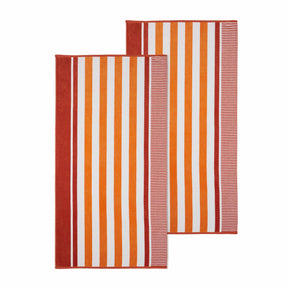 Superior Cotton Oversized Striped 2-Piece Beach Towel - Sorbet