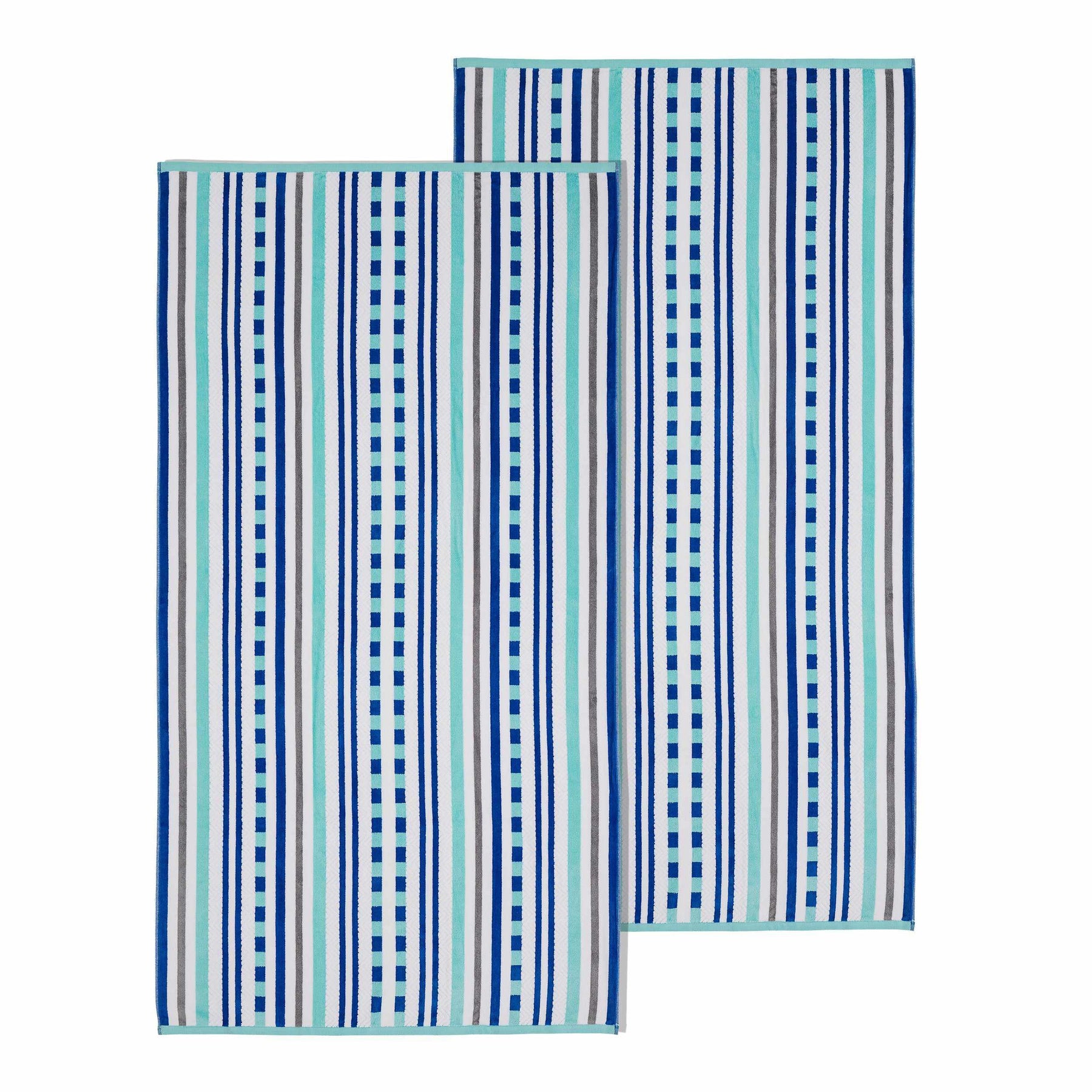 Superior Stripe Cotton Oversized Medium Weight 2 Piece Beach Towel Set - Aqua Sky