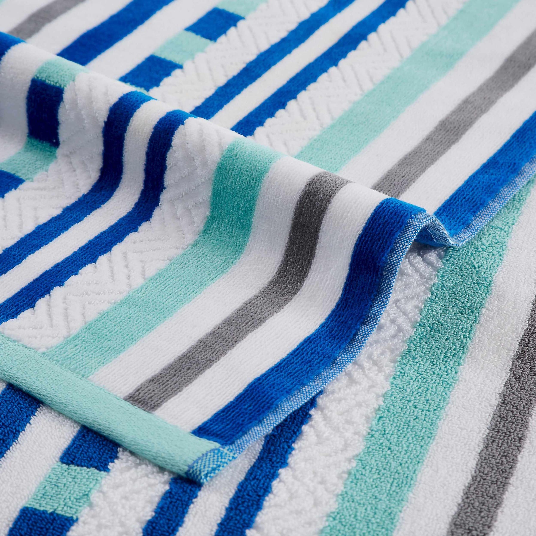 Superior Stripe Cotton Oversized Medium Weight 2 Piece Beach Towel Set -  Aqua Sky
