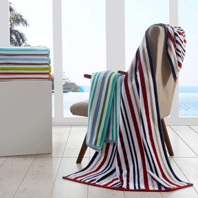 Superior Stripe Cotton Oversized Medium Weight 2 Piece Beach Towel Set - Red