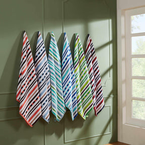 Superior Stripe Cotton Oversized Medium Weight 2 Piece Beach Towel Set  - Aqua Sky