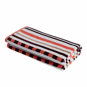 Superior Stripe Cotton Oversized Medium Weight 2 Piece Beach Towel Set  - Emberglow