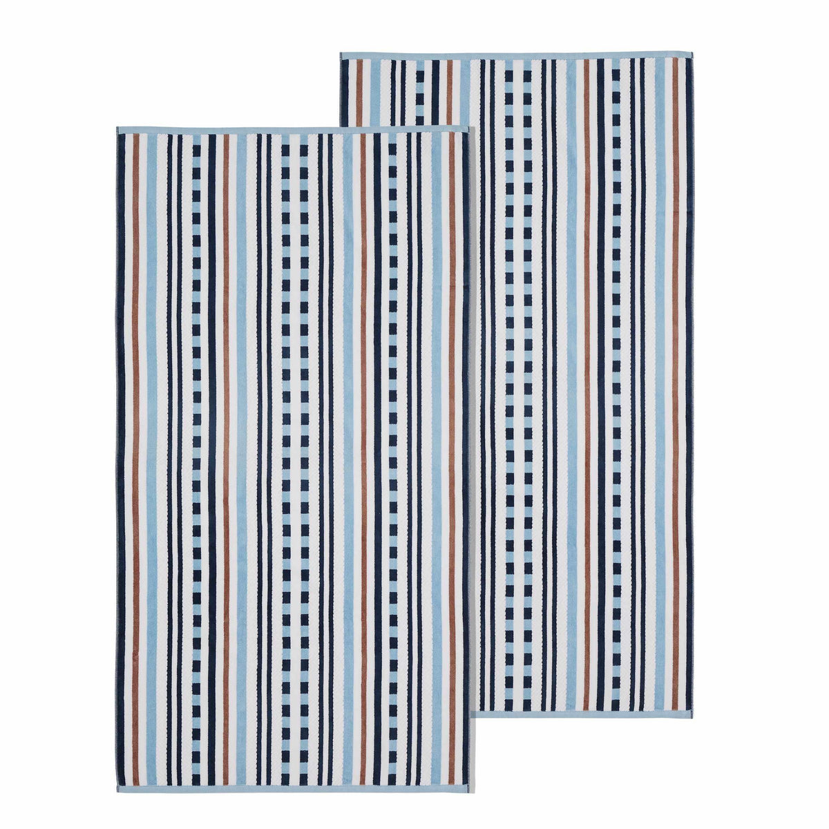 Superior Stripe Cotton Oversized Medium Weight 2 Piece Beach Towel Set - Morning Blue