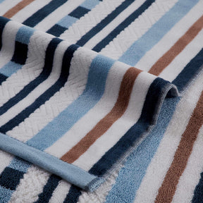 Superior Stripe Cotton Oversized Medium Weight 2 Piece Beach Towel Set - Morning Blue