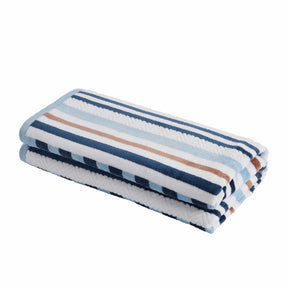 Superior Stripe Cotton Oversized Medium Weight 2 Piece Beach Towel Set  - Morning Blue