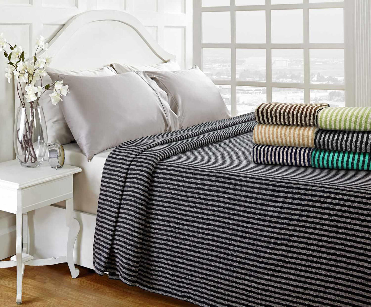 Superior Striped All Season Long-Staple Combed Cotton Woven Blanket - Black/Grey