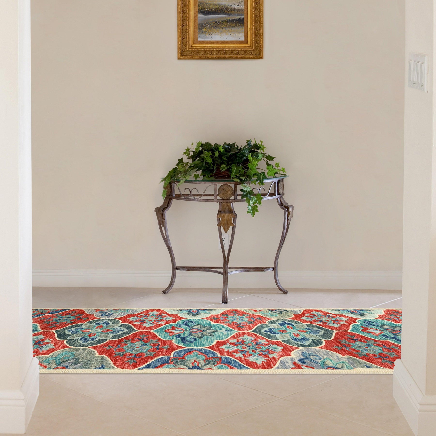  Superior Wool Handmade Floral Colorful Geometric Indoor Area Rug -Blue-Rust