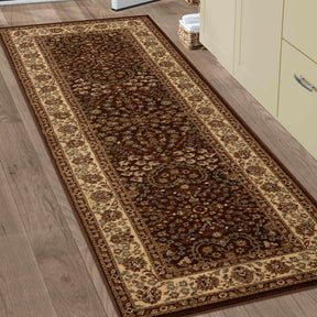 Traditional Oriental Floral Scroll Power-Loomed Indoor Area Rug or Runner - Mocha