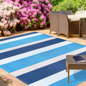Superior Modern Stripes Area Rug Indoor Outdoor Durable Pattern Rug -  Navy Blue