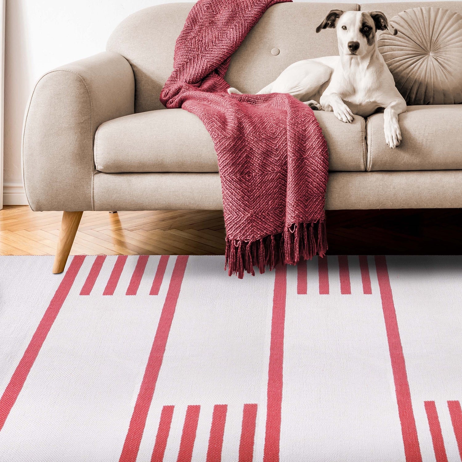 Superior Modern Line Pattern Indoor/ Outdoor Area Rug - Ivory/Red