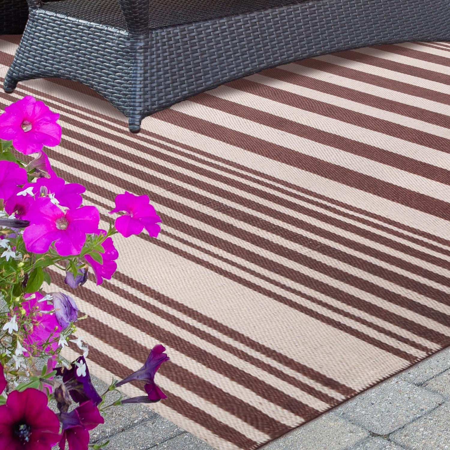 Superior Modern Stripes Large Indoor Outdoor Pattern Area Rug - Beige