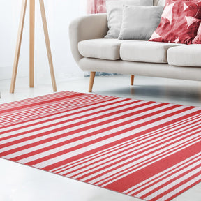 Superior Modern Stripes Large Indoor Outdoor Pattern Area Rug - Red