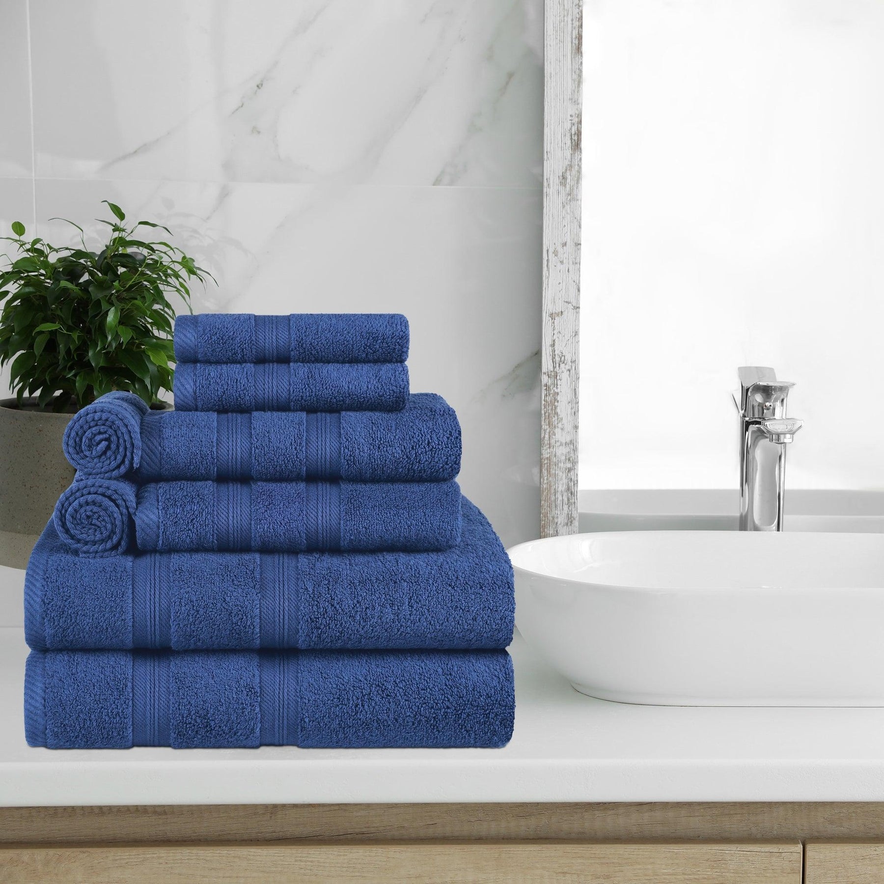 Superior Smart Dry Zero Twist Cotton 8-Piece Assorted Towel Set - Navy Blue
