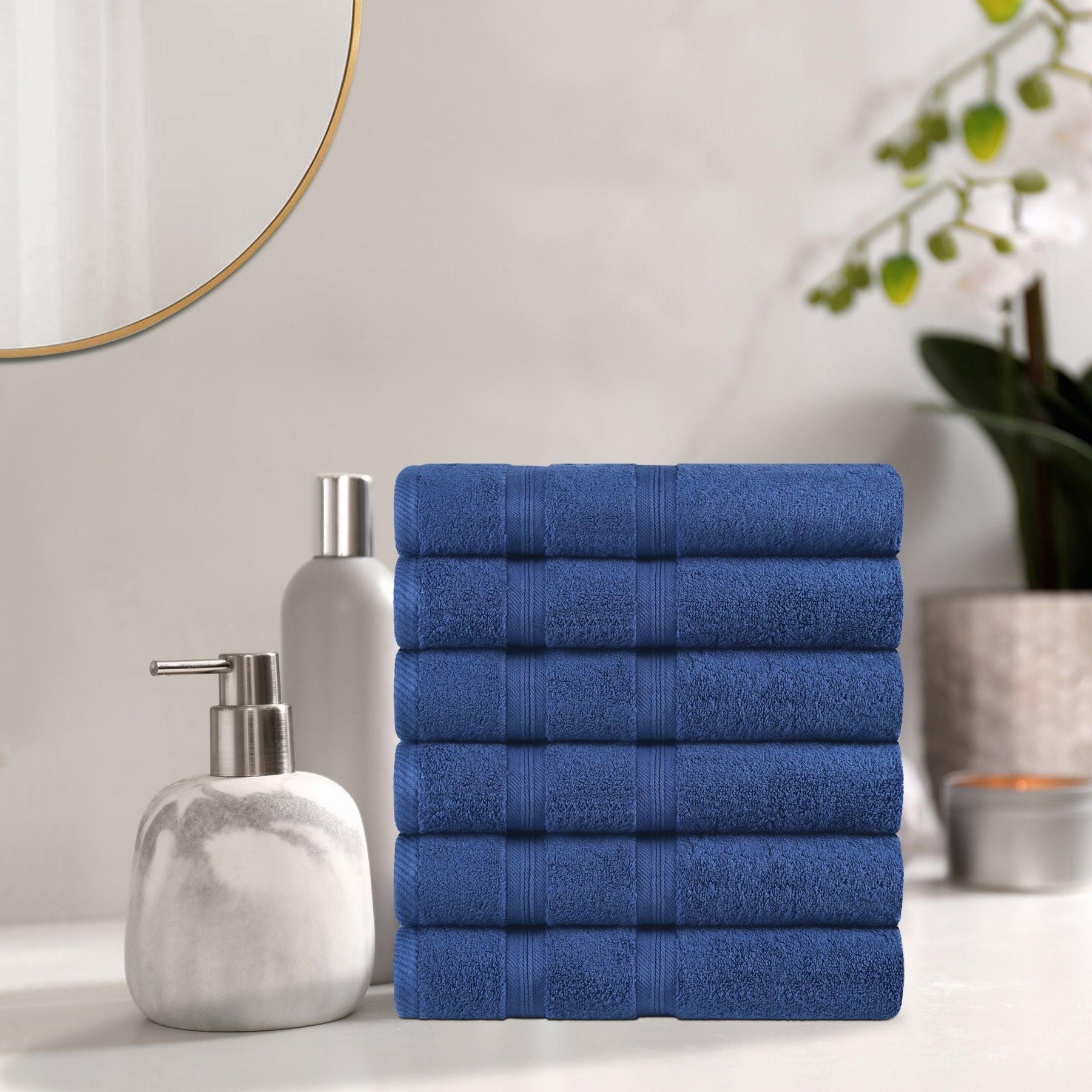 Superior Smart Dry Zero Twist Cotton 6-Piece Hand Towel Set - Navy Blue