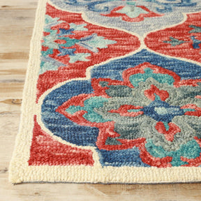  Superior Wool Handmade Floral Colorful Geometric Indoor Area Rug -Blue-Rust