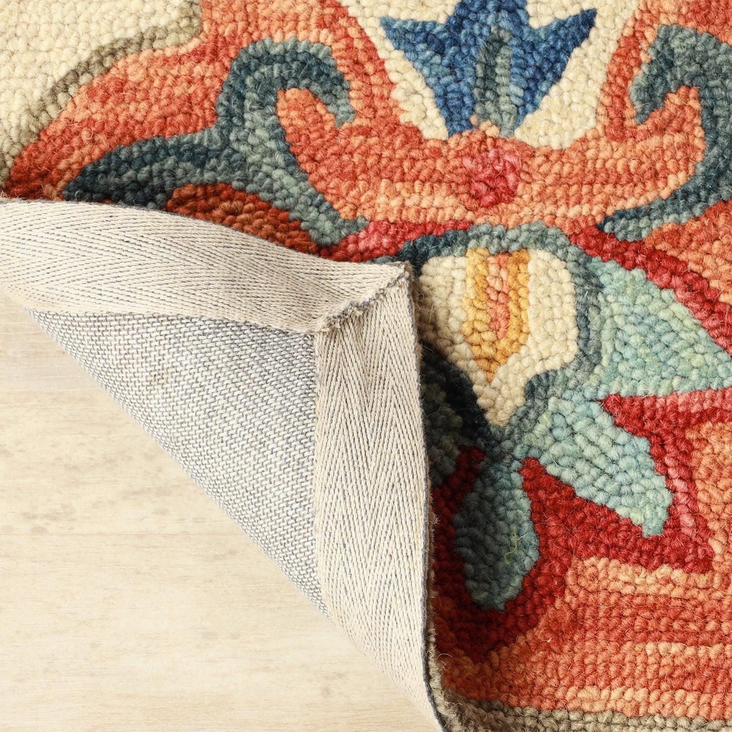  Superior Wool Handmade Floral Colorful Geometric Indoor Area Rug - Cream-Rust