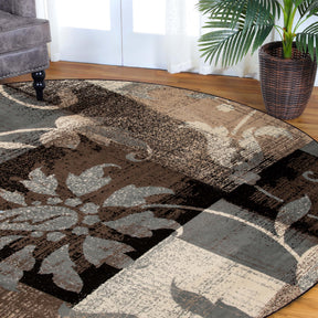  Superior Pastiche Contemporary Floral Patchwork Area Rug - Chocolate