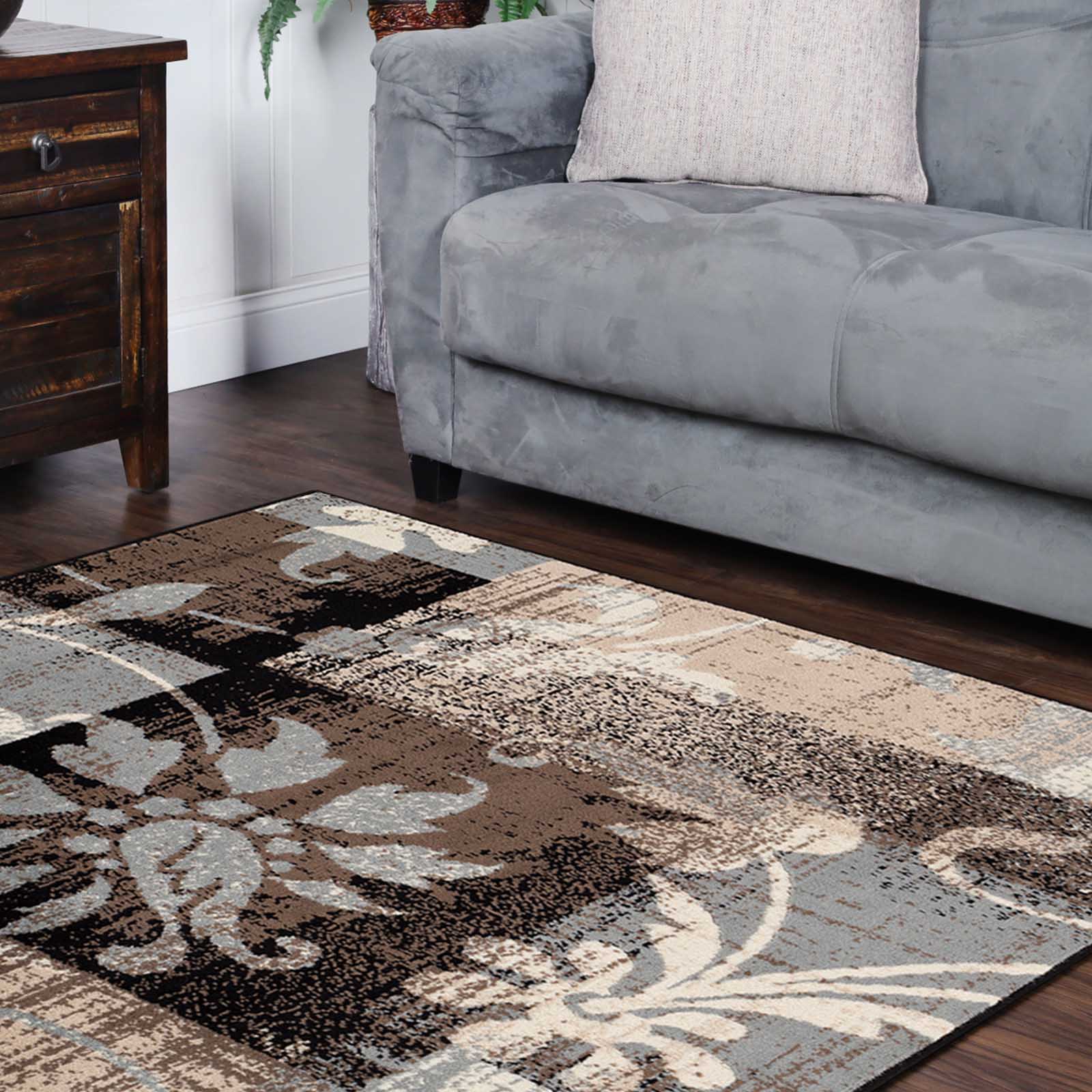 Superior Pastiche Contemporary Floral Patchwork Area Rug - Chocolate