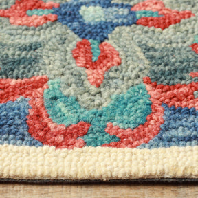  Superior Wool Handmade Floral Colorful Geometric Indoor Area Rug - Blue-Rust