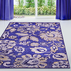  Superior Jezabel Traditional Floral Non-Slip Indoor Washable Area Rug - Navy Blue/Lilac