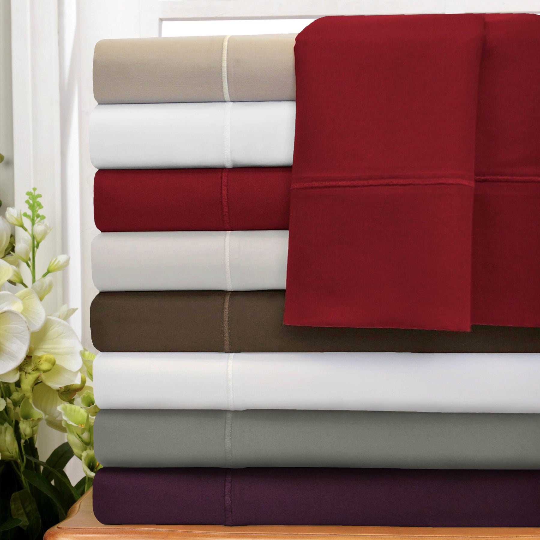 Superior Solid 1500-Thread Count Ultra-Soft Cotton Marrow Stitch Sheet Set - Burgundy