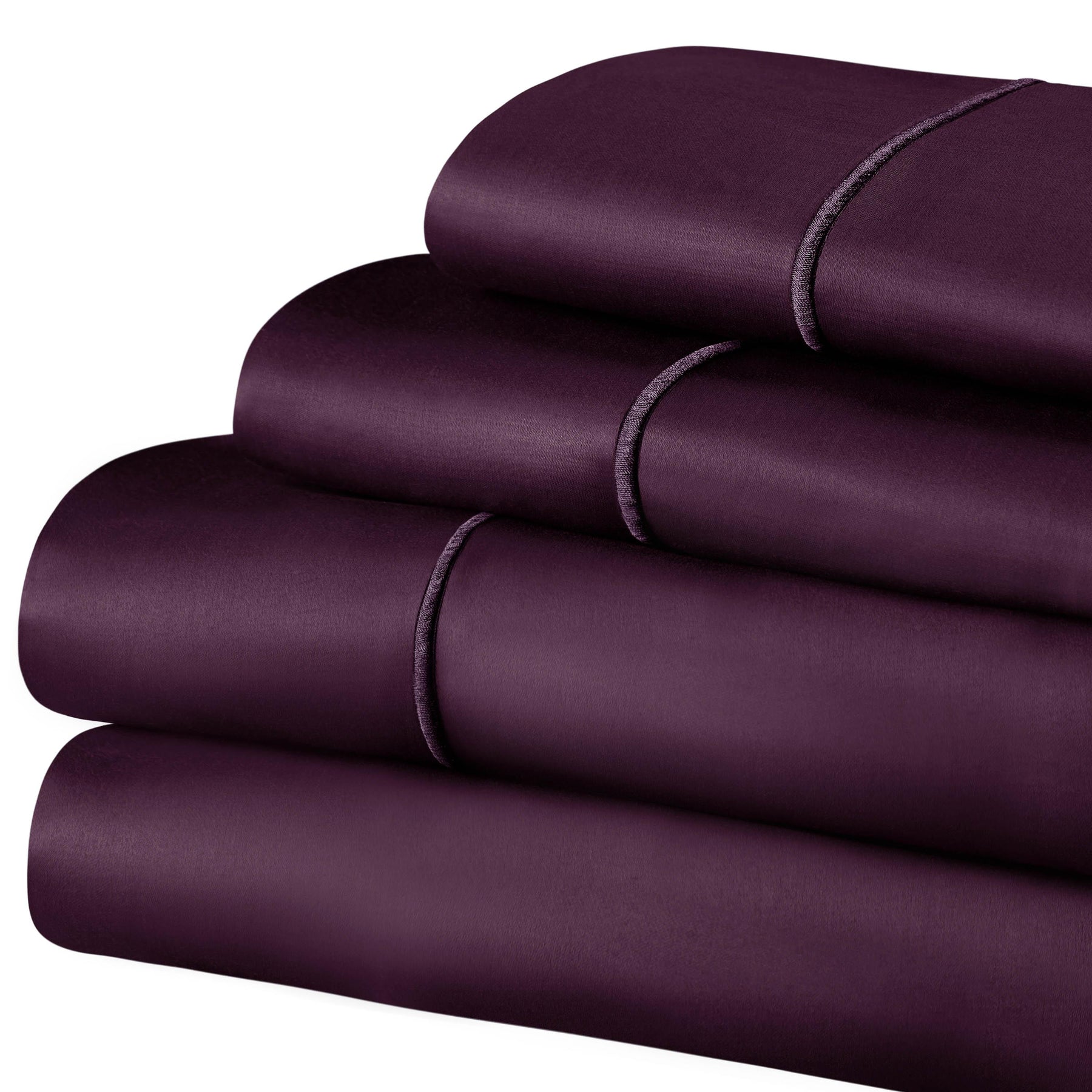 Superior Solid 1500-Thread Count Ultra-Soft Cotton Marrow Stitch Sheet Set - Plum
