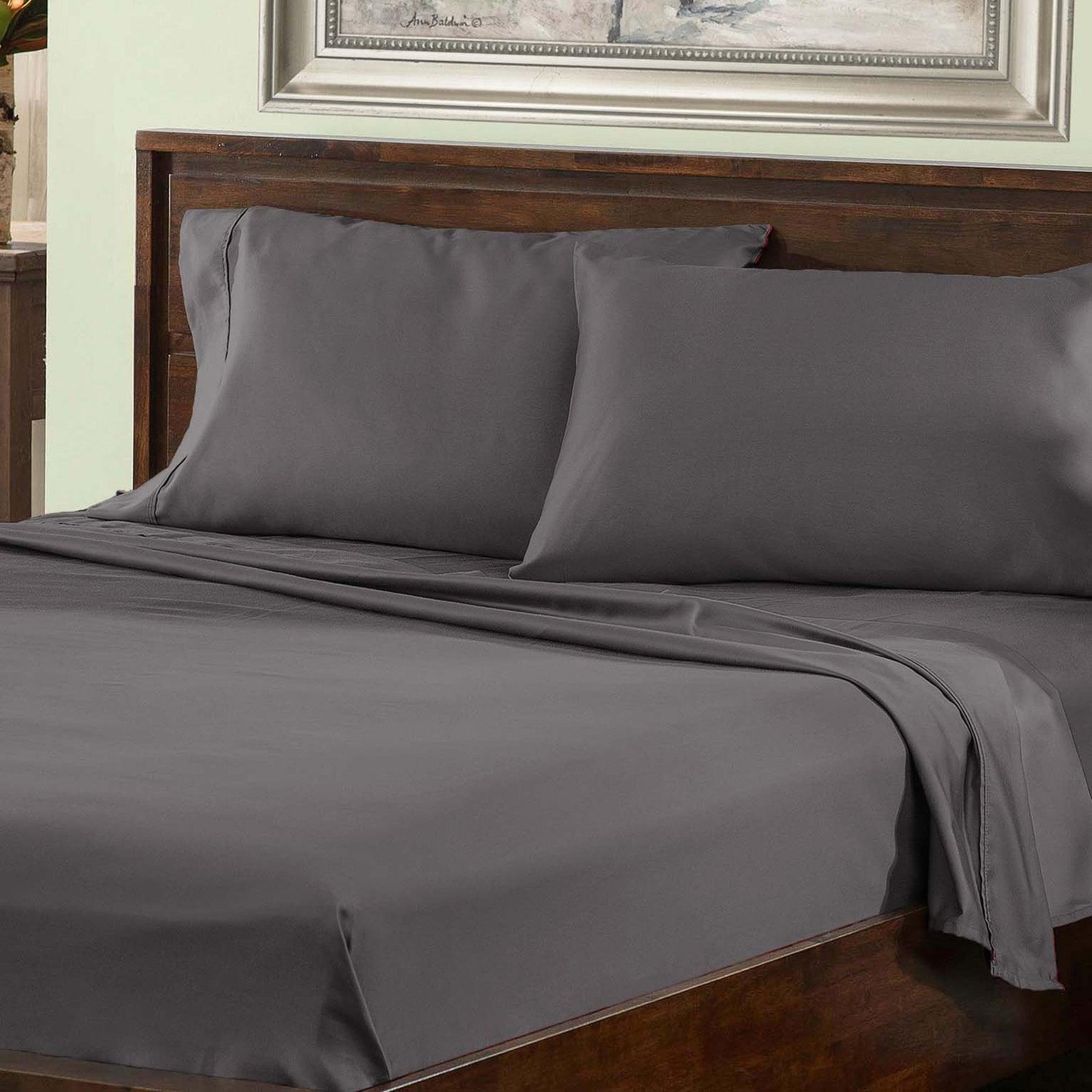  Superior Premium Plush Solid Deep Pocket Cotton Blend Bed Sheet Set - Grey