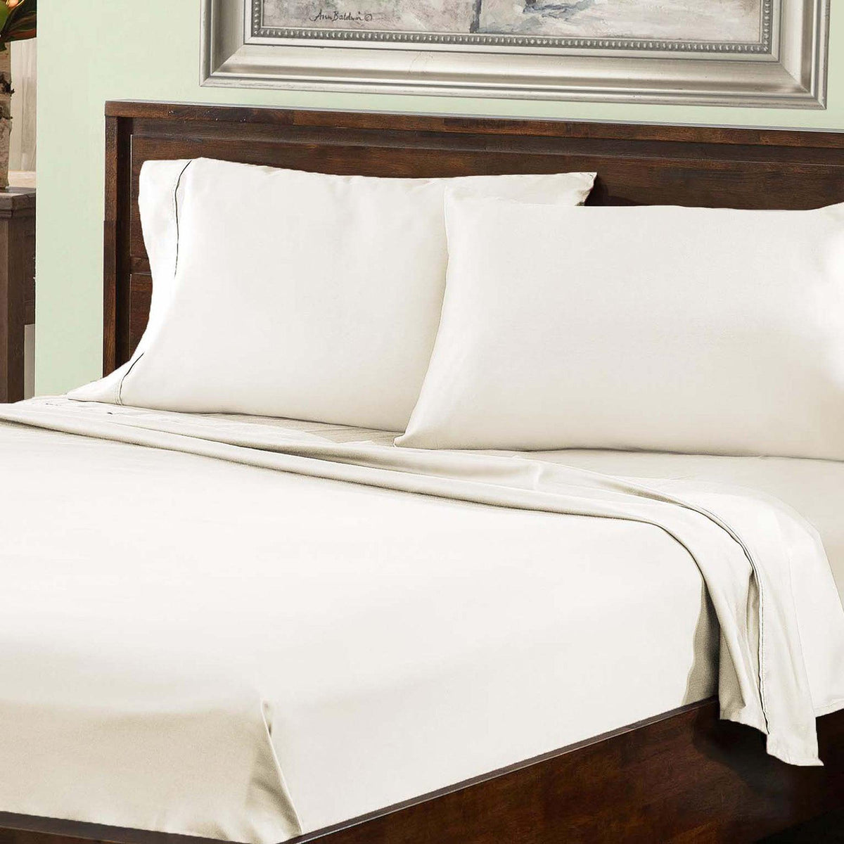  Superior Premium Plush Solid Deep Pocket Cotton Blend Bed Sheet Set - Ivory